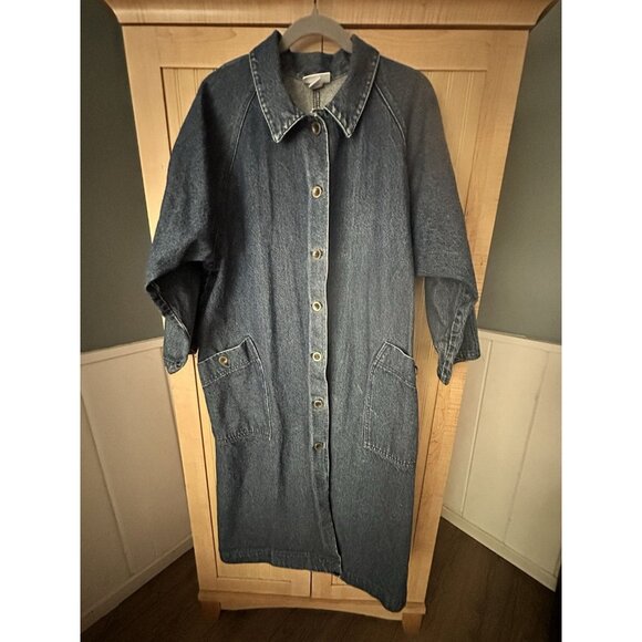 Osh Kosh Adult Size L Denim Duster Trench Chore Coat Long Jacket Made In USA - Picture 5 of 5